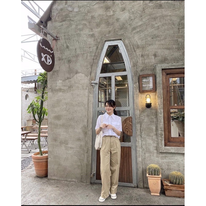 Set áo sơ mi chất vải kate mềm mịn + quần suông kaki k nhăn