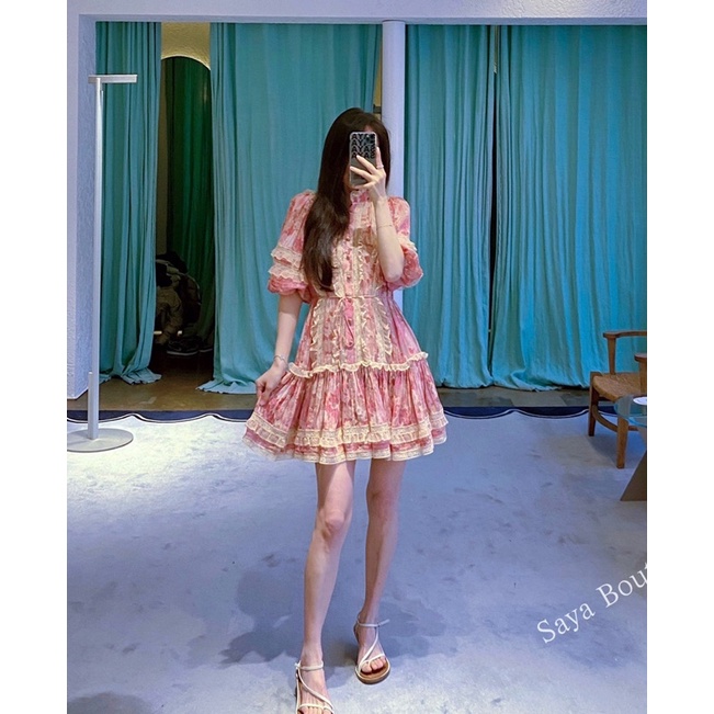 Đầm công chúa dáng xoè tay bồng tone màu hồng ngọt ngào thương hiệu Zimmermann cao cấp