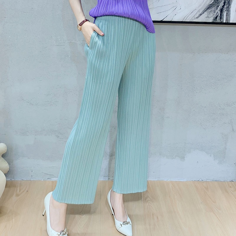 Issey Miyake Quần Dài Ống Rộng Lưng Cao Thời Trang 2023 Cho Nữ
