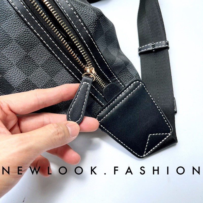 ★ TÚI BAO TỬ ĐEO CHÉO NAM NỮ DA PU HOẠ TIẾT CARO KHOÁ KÉO