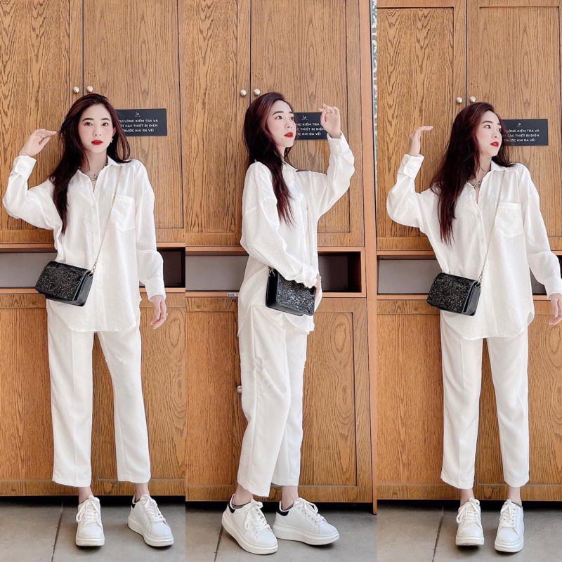 195☘️SÉT ÁO SOMI ĐŨI MIC QUẦN BAGGY TRẮNG CỰC XINH - ảnh thật trải sàn
