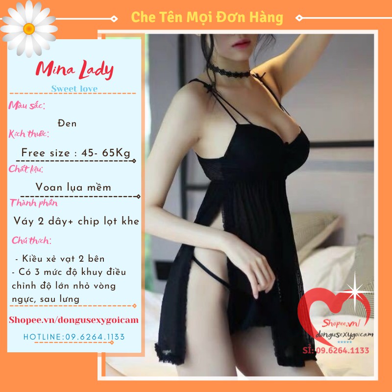 Váy Ngủ Sexy Hai Dây Voan Lụa Mềm Sexy Có Đệm Mút Nâng Ngực Cao Cấp Mặc Nhà Gợi Cảm Quyến Rũ -Sexy Xẻ Vạt Đệm Ngực