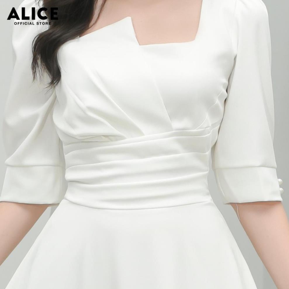 VIP Váy Nữ Xếp Ly Cổ Vuông ALICE Thiết Kế Dáng Dài Xòe Tay Lỡ Thắt Eo Cho Nữ Đi Chơi, Đi Dự Tiệc V677