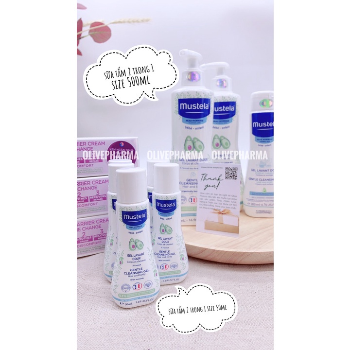 Dầu gội và sữa tắm không cay mắt 2 in 1 Mustela Gentle Cleansing Gel 50ml - 200ml - 500ml lành tính không cay mắt