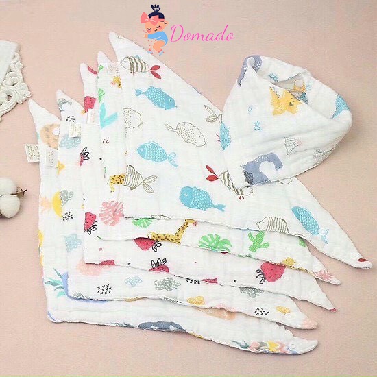 Yếm ăn dặm tam giác cho bé vải xô 6 lớp mềm mại có cúc bấm thấm hút tốt siêu xinh nhiều màu đẹp DOMADO PK03