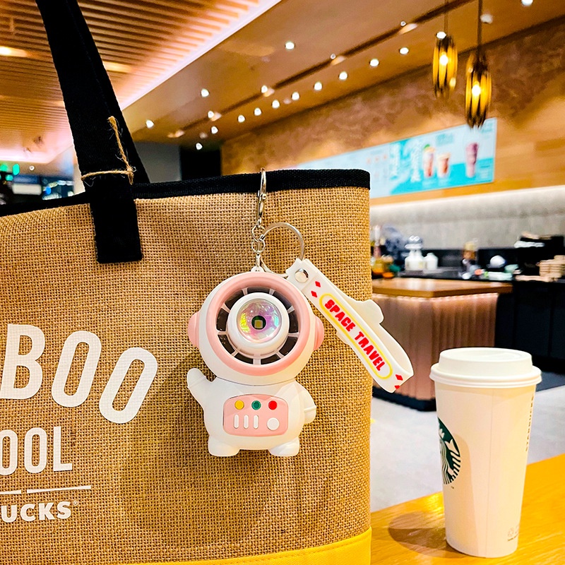 Hoạt Hình Quạt mini Cầm Tay Hình Phi Hành Gia Có Đèn Sạc usb