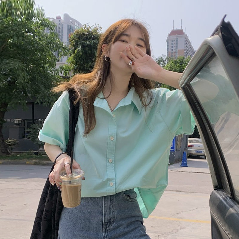 Áo Sơ Mi Tay Ngắn Có Cổ Phong Cách Retro Dành Cho Nữ