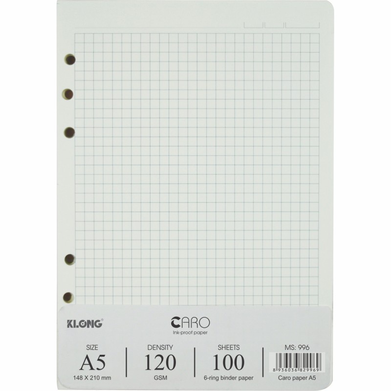 Ruột sổ còng giấy refill Caro Grid Dot Grid Ngang kẻ A5 100 tờ Klong,6 lỗ còng, giấy kem định lượng 120 gsm 996 997 998