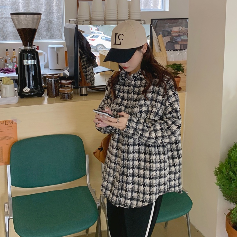 Áo Khoác Tay Dài Dáng Rộng Sọc Ca Rô Thời Trang Vintage Hàn Quốc Cá Tính