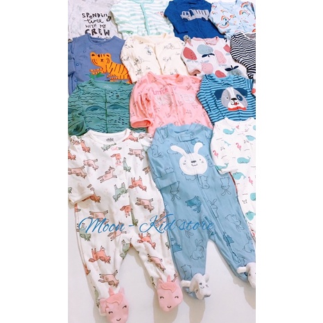 Sleepsuit vải cotton, bodysuit dài tay liền thân xuất dư các hãng cho bé trai và bé gái