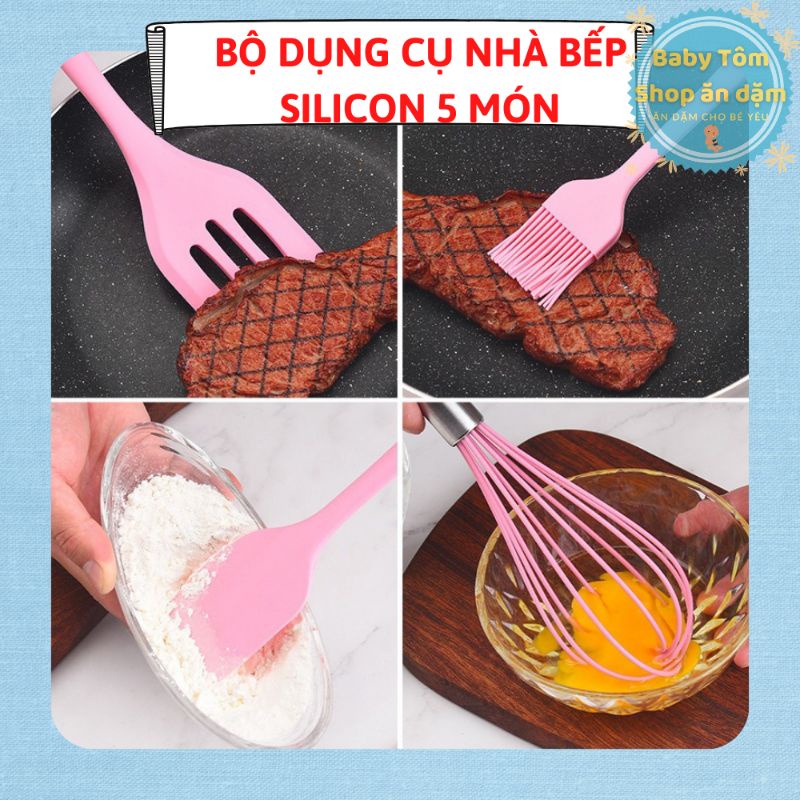 Bộ dụng cụ nhà bếp, làm bánh bằng Silicon 5 món,NPP Baby Tôm