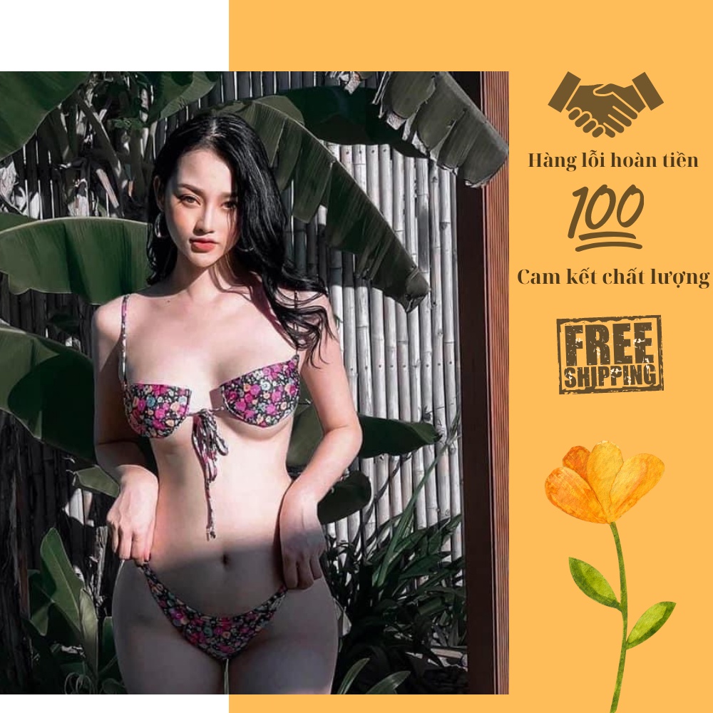 Set bikini 2 mảnh hoa nhí Mai Phương Bùi kèm khăn choàng xinh xắn