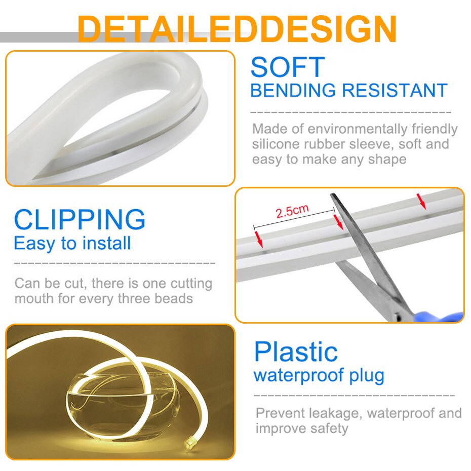 Dây Đèn led 12v 2835 120 Bóng / m 12v ip67 Ánh Sáng Trắng / Xanh Dương / Đỏ Ấm Áp