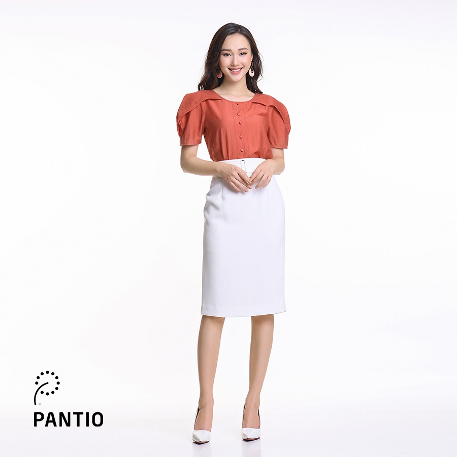 Áo sơ mi cổ tròn đính khuy tay cách điệu FAS52225 - PANTIO