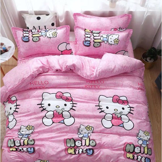 (RẺ VÔ ĐỊCH) BỘ VỎ CHĂN GA GỐI COTTON NHẬP MẪU KITTY THIÊN THẦN