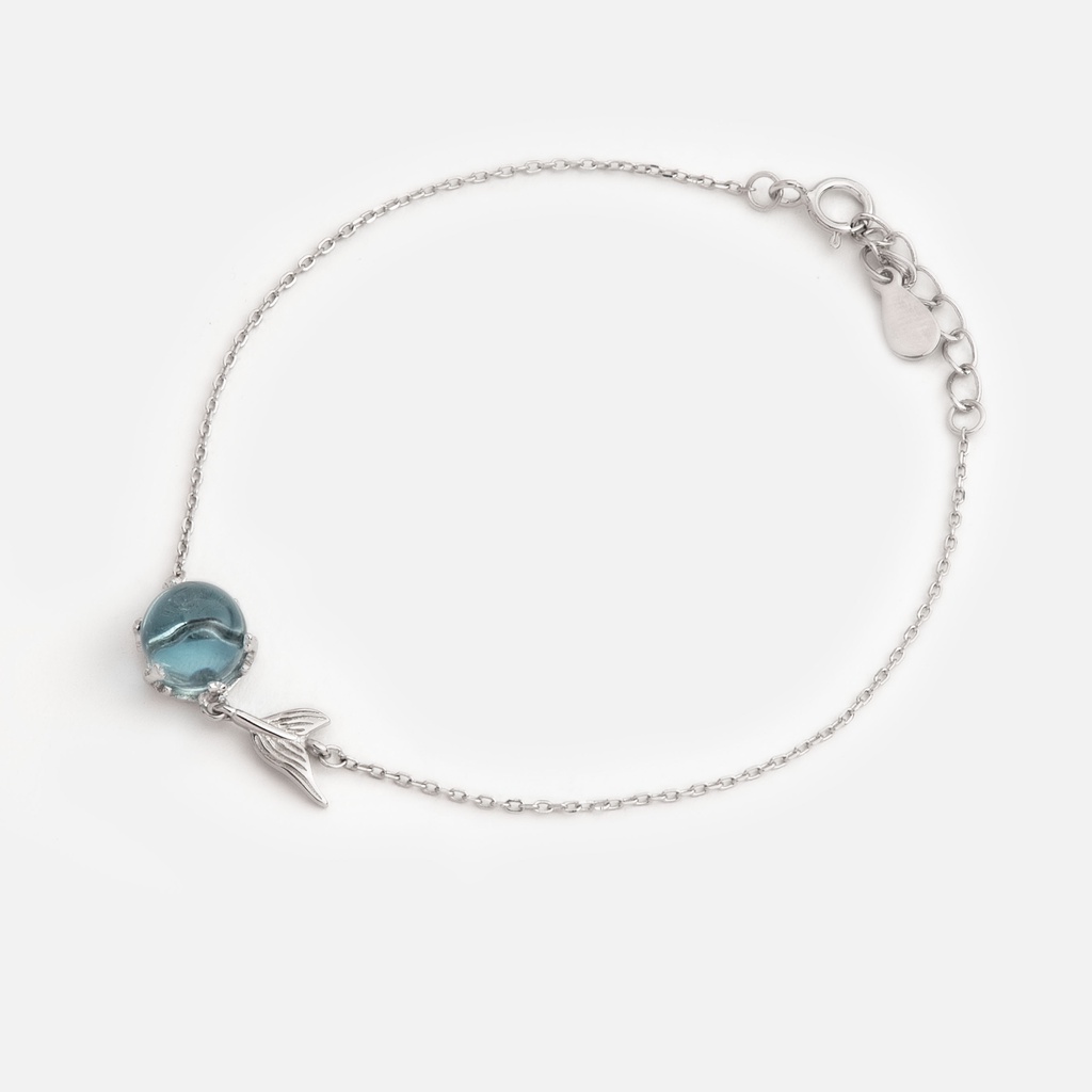 Lắc Chân Bạc 925-Đá Xanh Tiên Cá Sang Trọng-KaT Jewelry