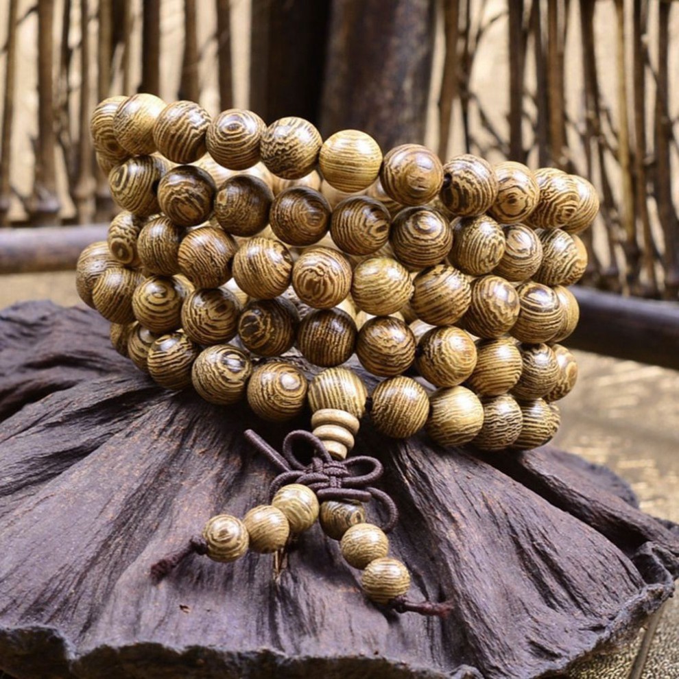 Chuỗi 108 hạt đeo tay bằng gỗ mân tự nhiên thiết kế nhiều vòng độc đáo [RẺ SẬP SÀN]