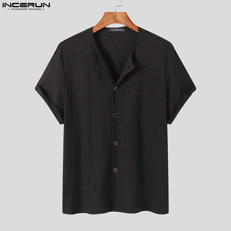 Áo thun INCERUN tay ngắn màu sắc đơn giản cho nam