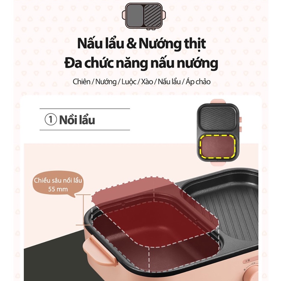 Bếp Nướng Điện Và Lẩu Mini Đa Năng Bear Chính Hãng DKL-C12D1 - BH 18 tháng