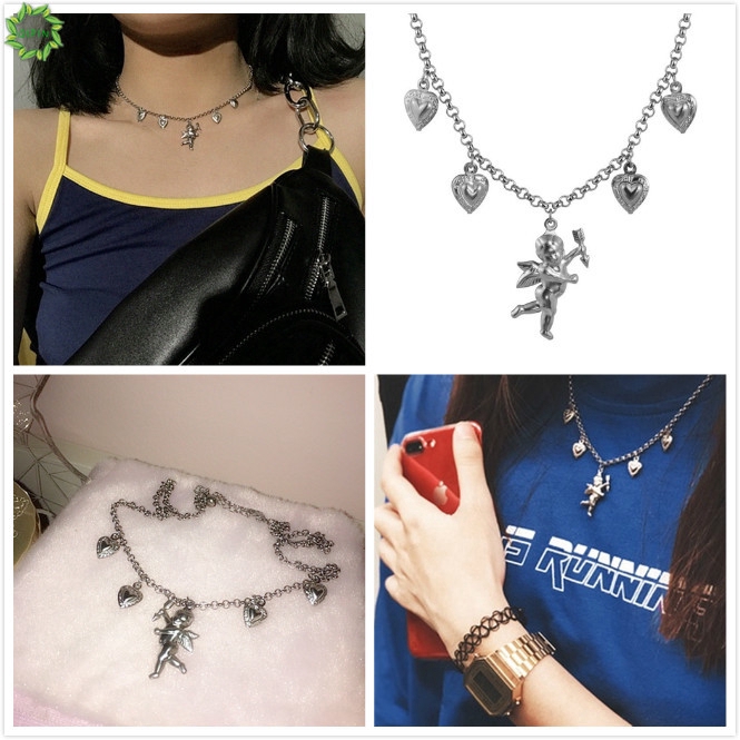 Dây chuyền choker phối hình trái tim và thần tình yêu