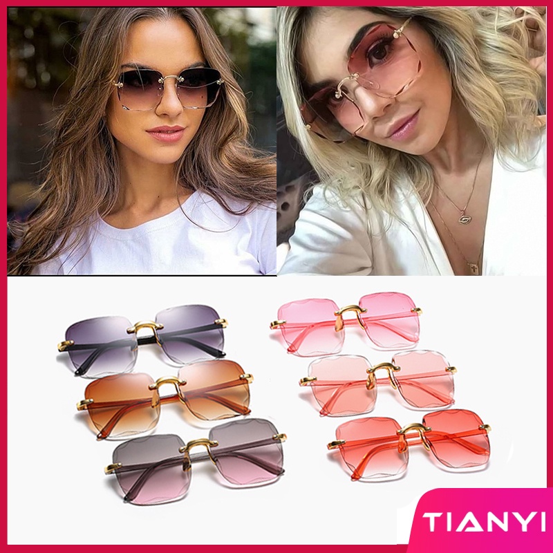 Kính Mát Gọng Vuông Không Viền Màu Gradient Thời Trang Cho Nữ