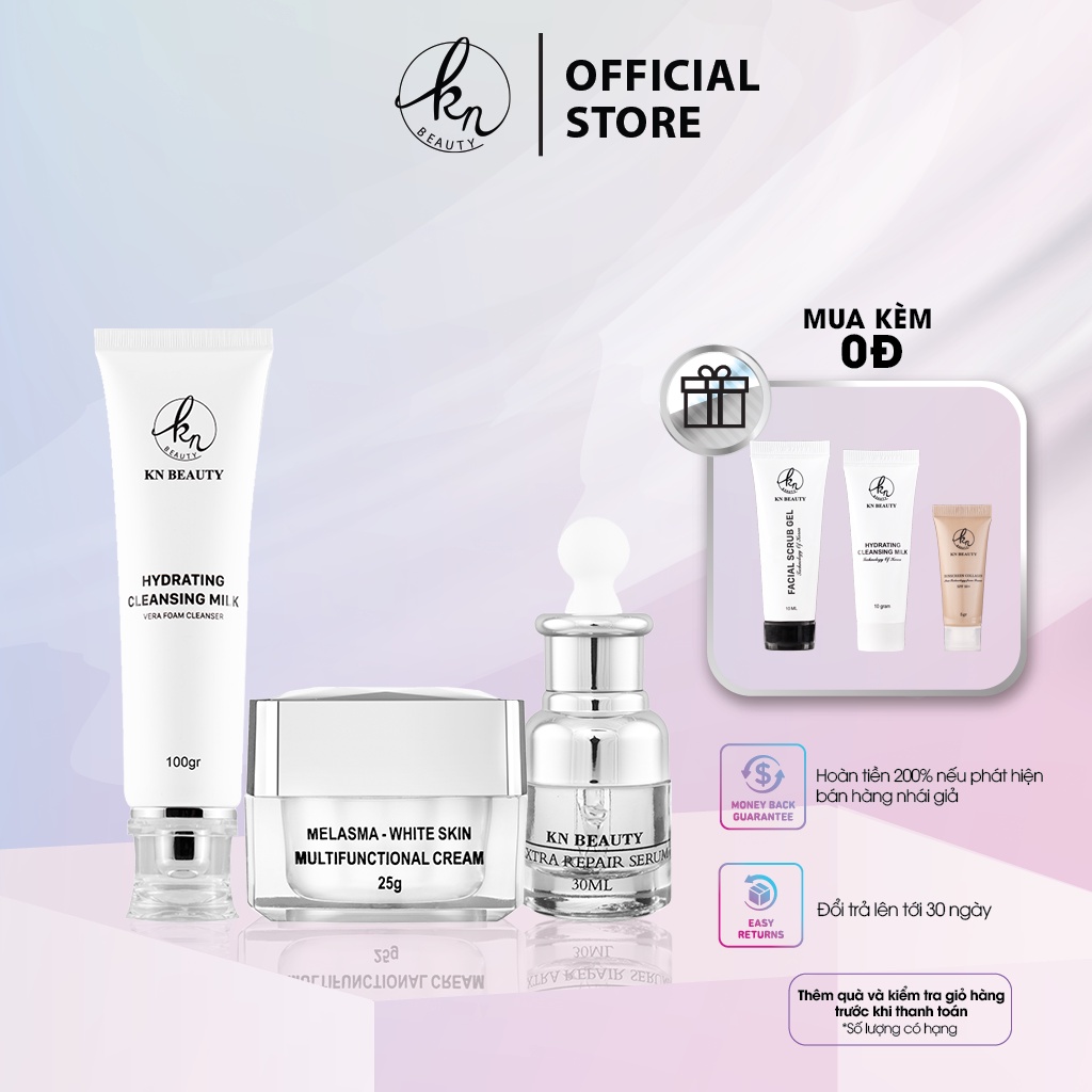 Khuyễn mãi Combo 3 sản phẩm Ngừa Nám Trắng Da KN Beauty Kem dưỡng 25g + Serum 30ml+ Sửa rữa mặt 100ml tặng set mini