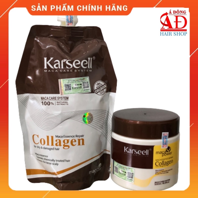 [Chính hãng][Giá sỉ] Kem ủ tóc Karseell Collagen Maca siêu mượt phục hồi tóc 500ml (túi)+ Gội xả gói kèm 15mlx2