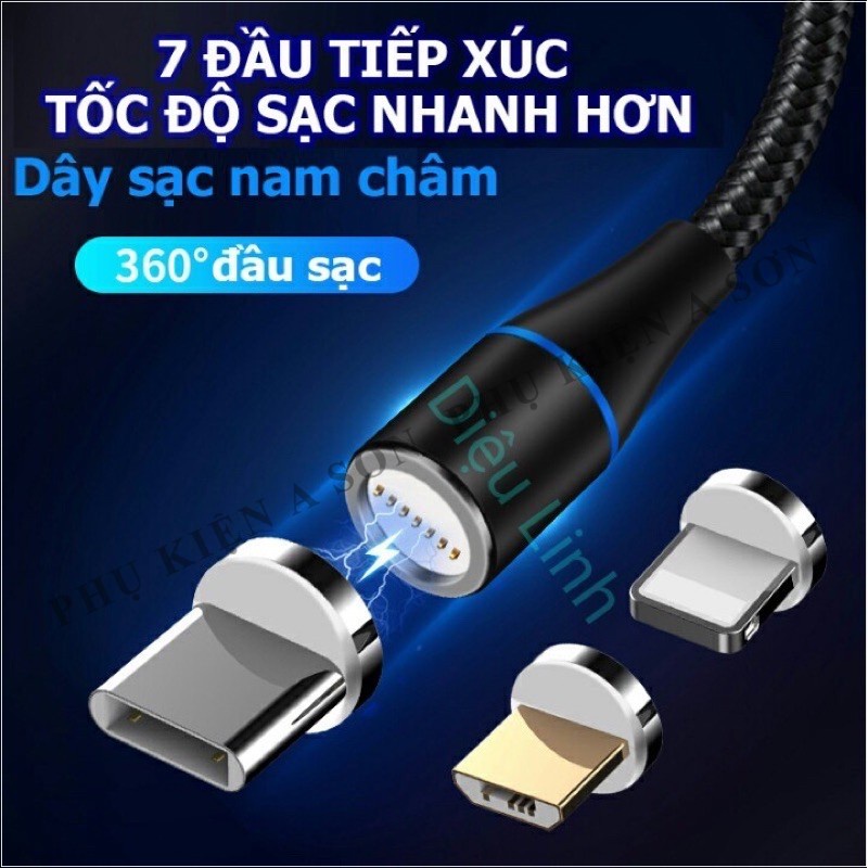 Cáp sạc nam châm tự hút 3 đầu nối ,Type C,Micro USB