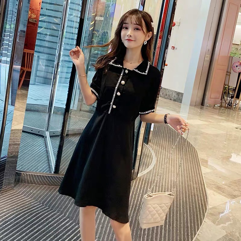 váy bầu dáng suông phối viền ren trắng siêu sang chảnh mặc bầu và sau sinh V204