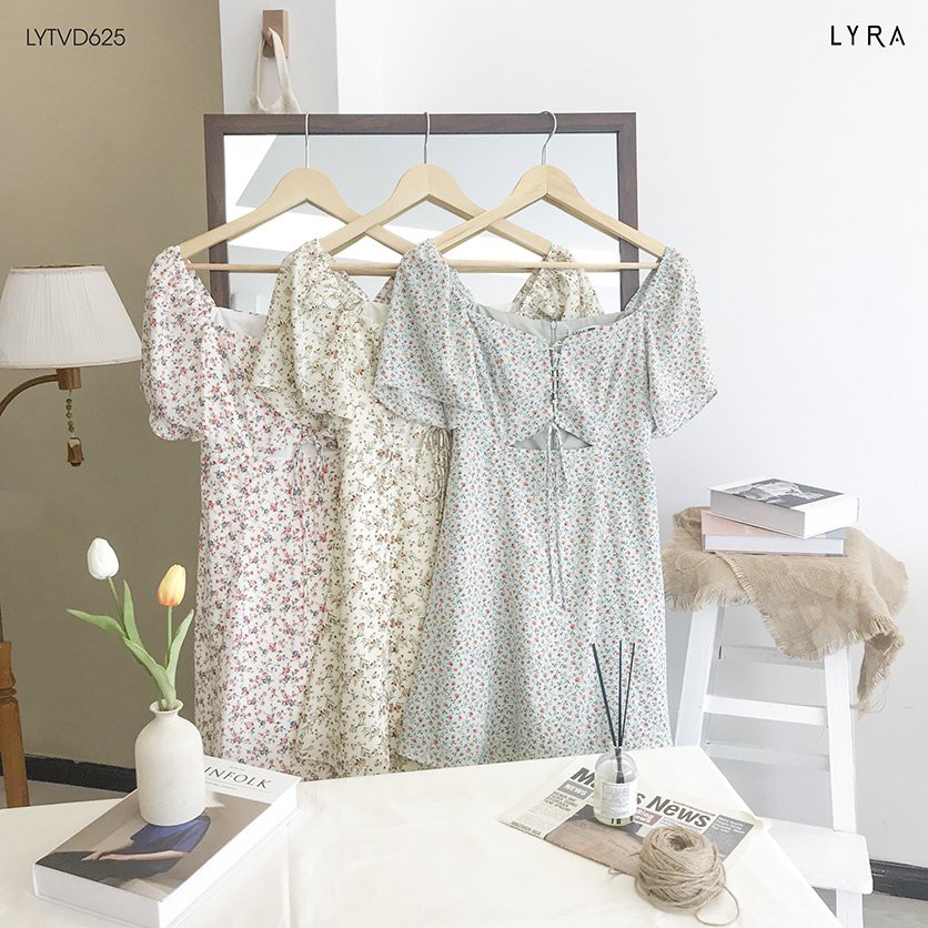Váy hoa nhí nữ cổ tim khoét trước thiết kế by LYRA, vải voan cao cấp dáng xòe tay cách điệu xinh xắn-LYTVD625 | BigBuy360 - bigbuy360.vn