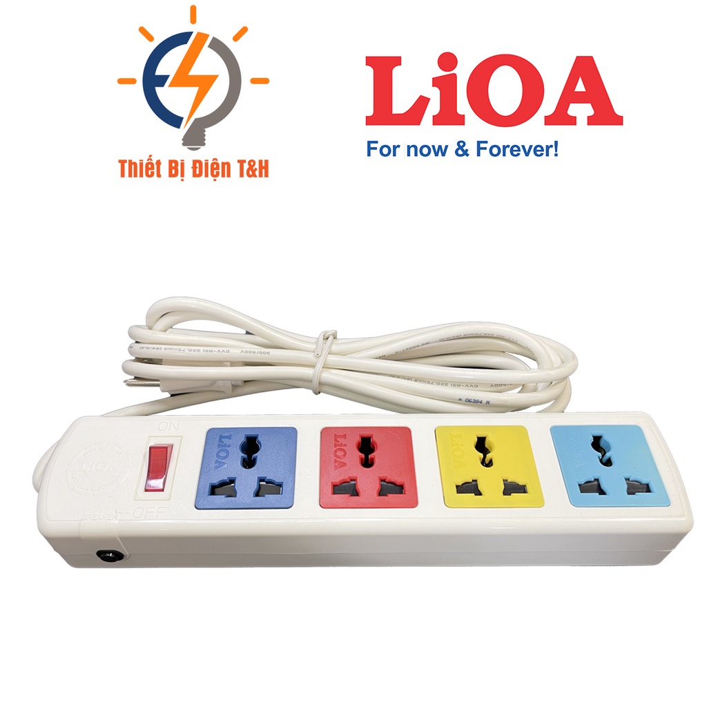 Ổ cắm điện đa năng LIOA, 2200W, 4 ổ cắm, 1 công tắc, dây dài 3M, 5M, 4D32WN - 4D52WN - Thiết Bị Điện T&amp;H