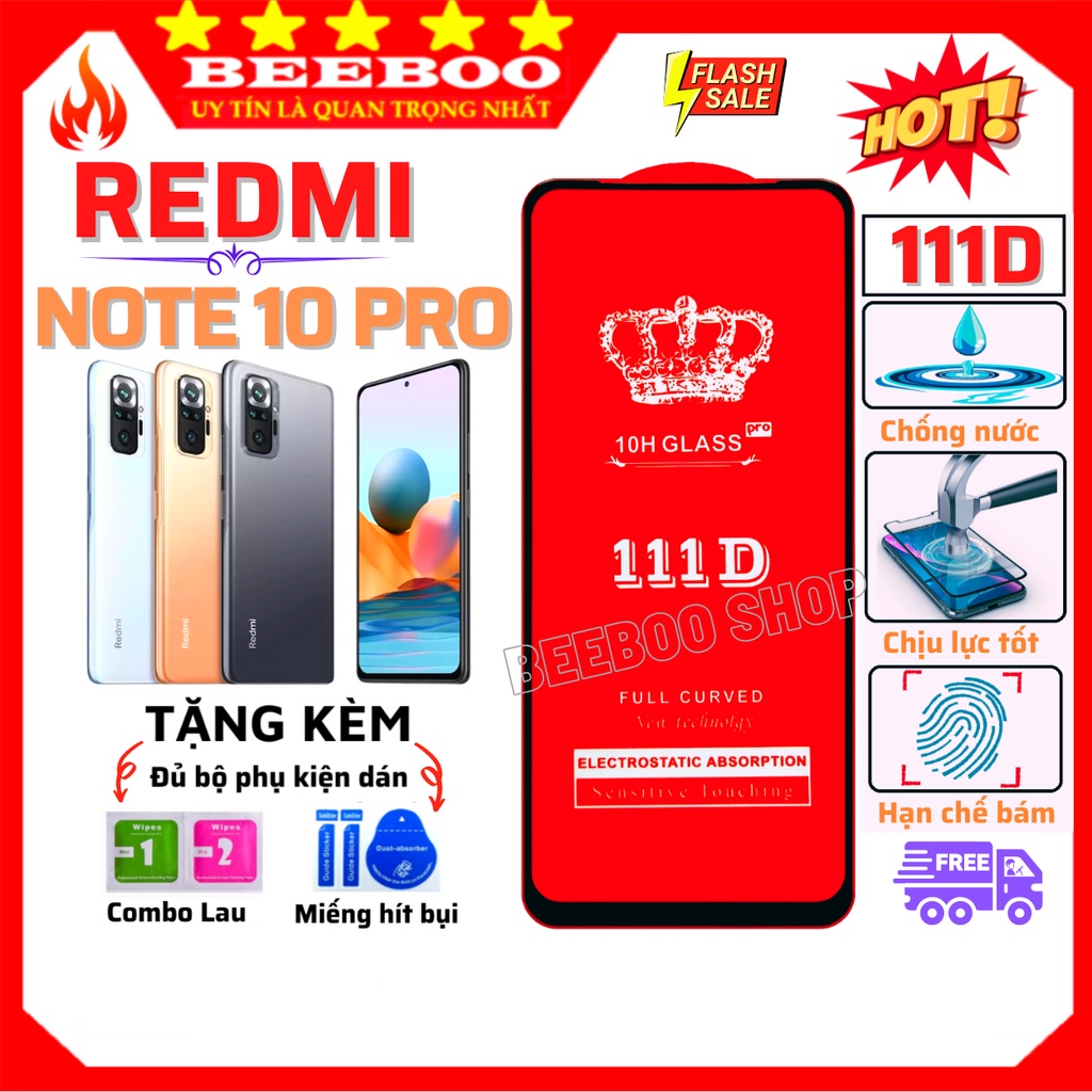 Kính cường lực Xiaomi Redmi Note 10 pro - Siêu mượt cao cấp- Full màn hình 111D và trong suốt - Cam kết hình thật 100%