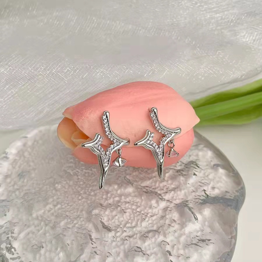 Khuyên Tai Ngôi Sao Rỗng Đính Đá Sang Trọng Chất Lượng Cao Cho Nữ