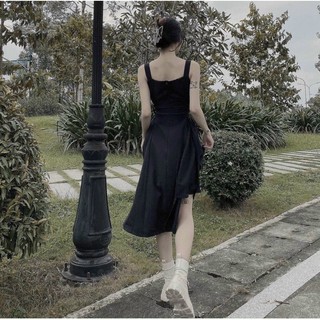 Đầm 2 Dây Lệch Tà Đan Dây Eo (100% ảnh thật)