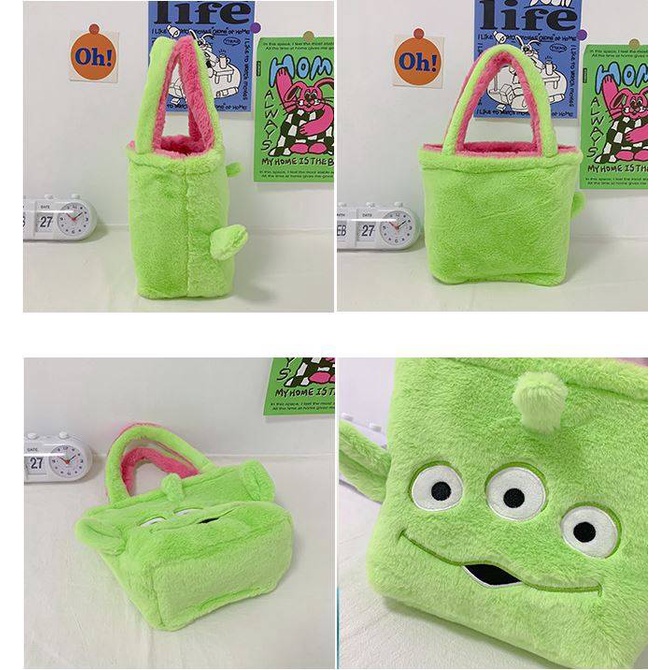Ag Lotso Túi Xách Mua Sắm Cỡ Lớn Hai Mặt Bằng Lông Nhung Họa Tiết Người Ngoài Hành Tinh Hoạt Hình