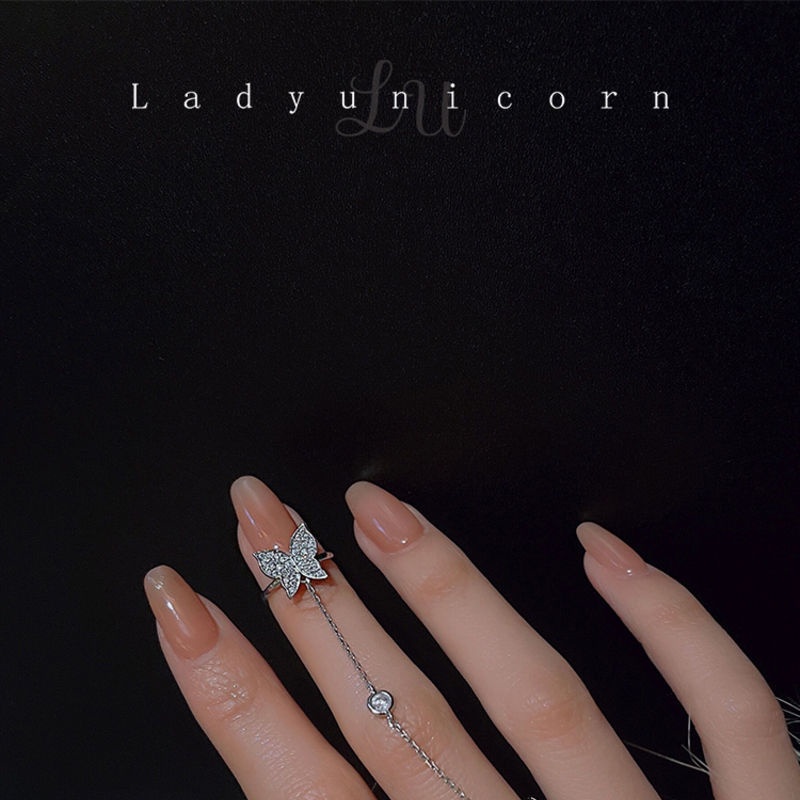 Nhẫn Một Mảnh Đính Đá zircon Tua Rua Hình Bướm Phong Cách Âu Mỹ Cho Nữ