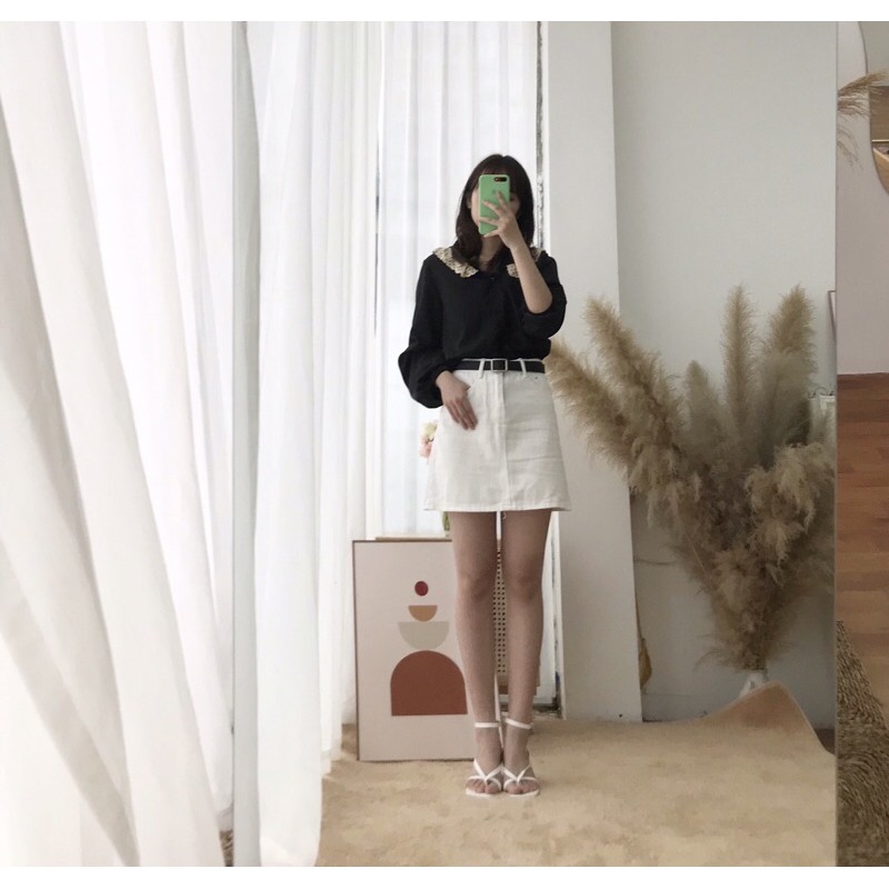 [Tặng Kèm Scrunchies] Áo sơ mi phối ren style ulzzang