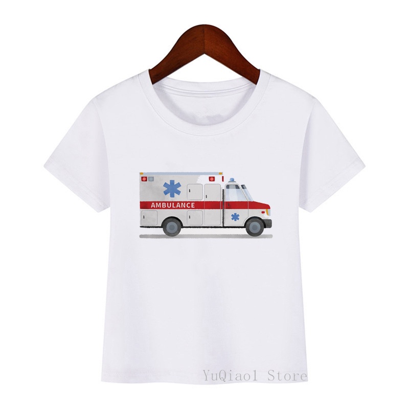 Áo Thun Tay Ngắn In Hình Xe Cứu Hỏa / Xe Cứu Hỏa / Xe Cứu Hỏa Cá Tính Cho Bé Trai