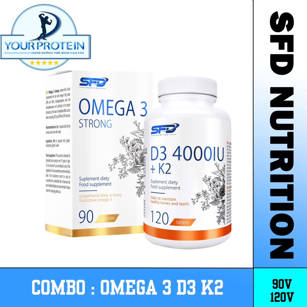 COMBO Omega 3 Strong 90v + Vitamin D3 4000 K2 120v - Hỗ Trợ sức khỏe , Xương Khớp