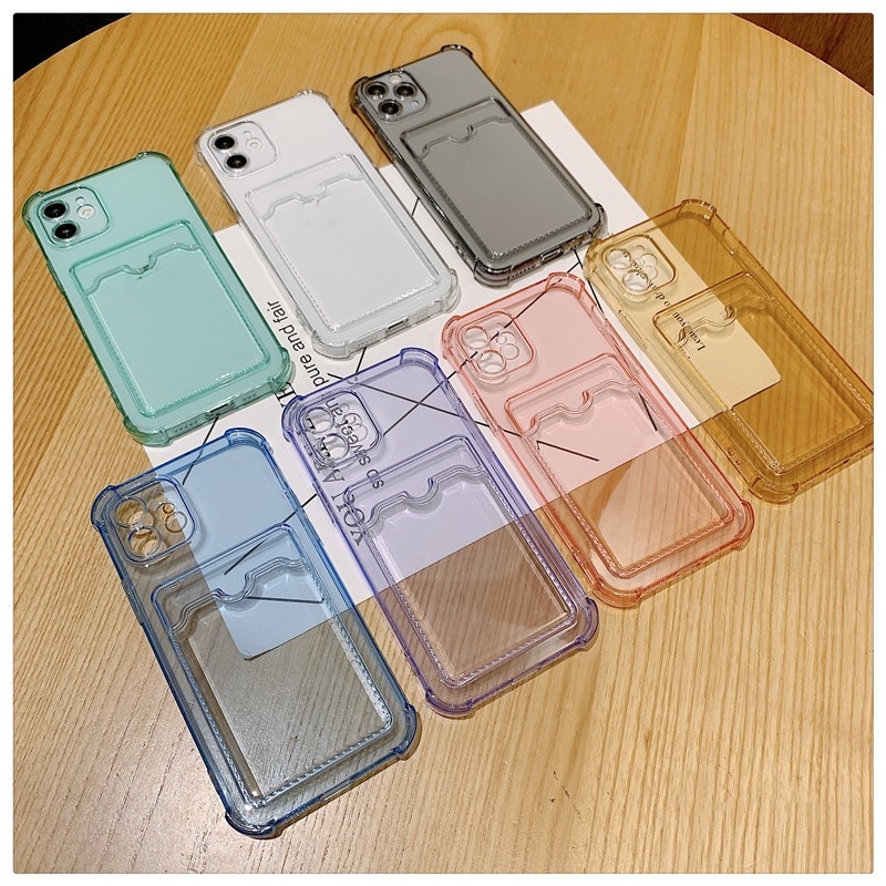 Ốp Điện Thoại Mềm Trong Suốt Chống Sốc Có Ngăn Đựng Thẻ Cho iPhone 13 12 11 Pro Max Mini XR XS Max X 8 7Plus SE 2020
