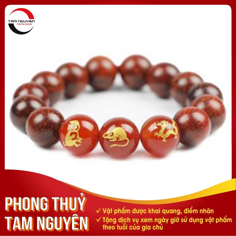 Vòng Tay Gỗ Tử Đàn Tam Hợp Thân-Tý-Thìn 12 ly - Phong Thủy Tam Nguyên