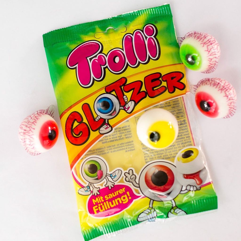 Kẹo dẻo Trolli Planet &amp; Pop Eye gói 75gr (4 viên), hàng Đức, dạng quả địa cầu &amp; con mắt