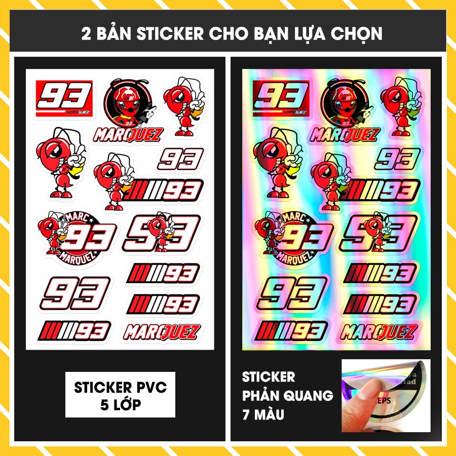 Sticker Phản Quang Cắt Sẵn Số 93 Mã 5X - 16 | Hình Dán Sticker Cắt Sẵn Chống Nước Dán Nón Bảo Hiểm