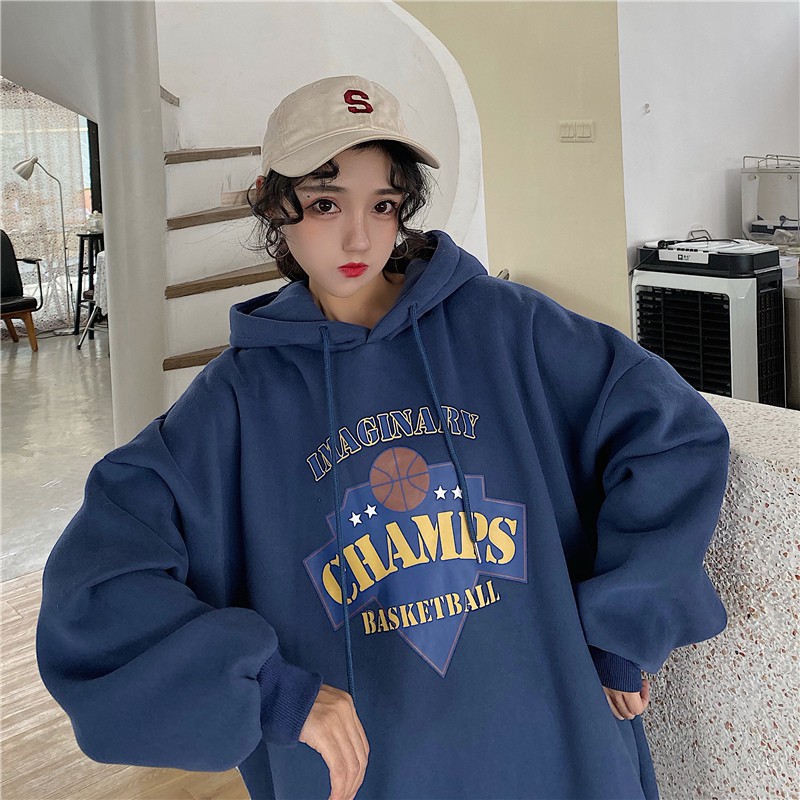 Áo hoodie nữ form rộng, áo hoodie nữ form rộng oversize có mũ màu xanh mặc nhà đi chơi đi học ulzzang hàn quốc | BigBuy360 - bigbuy360.vn