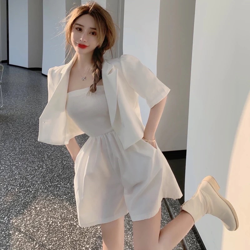 Jump quần cúp ngực và áo blazer ngắn khoác ngoài / Set dự tiệc ulzzang