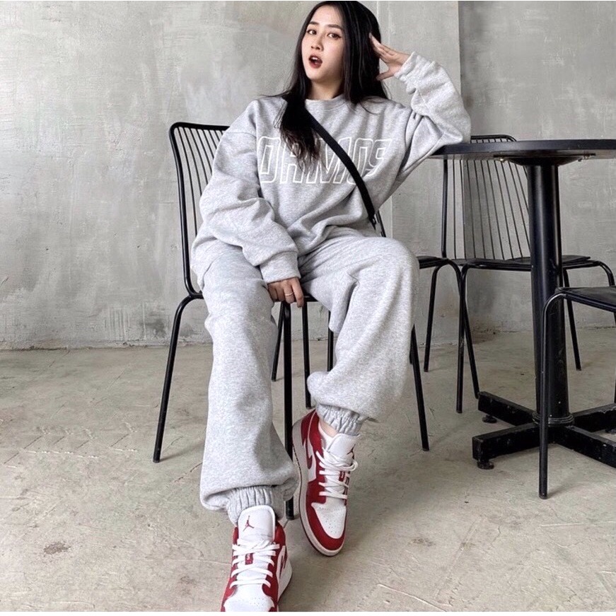 Set Nỉ Dài Tay Cosmos Unisex  Nana's House - FREESHIP  Bộ quần jogger ống bo kèm áo sweater cổ tròn oversize Ulzzang