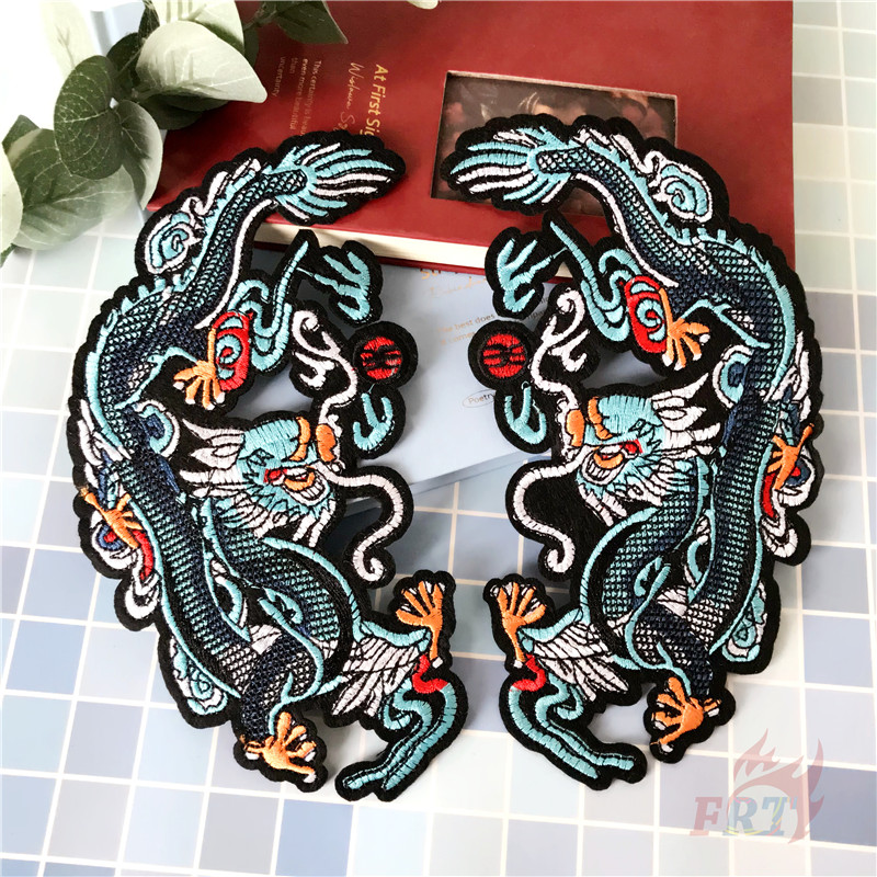 Miếng vá ủi thêu trang trí quần áo hình rồng kiểu Trung Hoa 10cm x 20cm