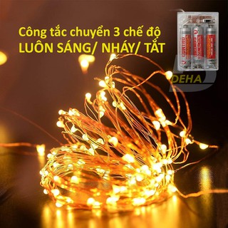 Đèn đom đóm dùng pin tiểu nhấp nháy plash dài 10m hoặc 5m vàng nắng trang trí giáng sinh, noel,tết, phòng, cắm trại DEHA