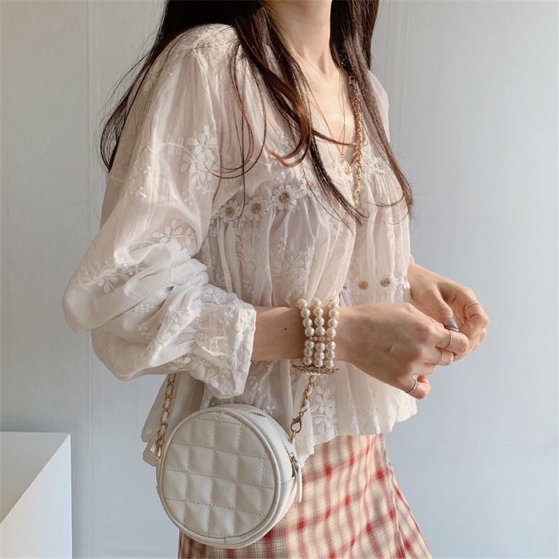 Áo Sơ Mi Dài Tay Phong Cách Hàn Quốc 164852 Áo Sơ Mi Ngắn Cổ Chữ v In Họa Tiết Hoa Cúc Phong Cách Phương Tây Thời Trang
