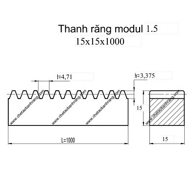 THANH RĂNG M1.5- 15x15x1000 BƯỚC T=4.7